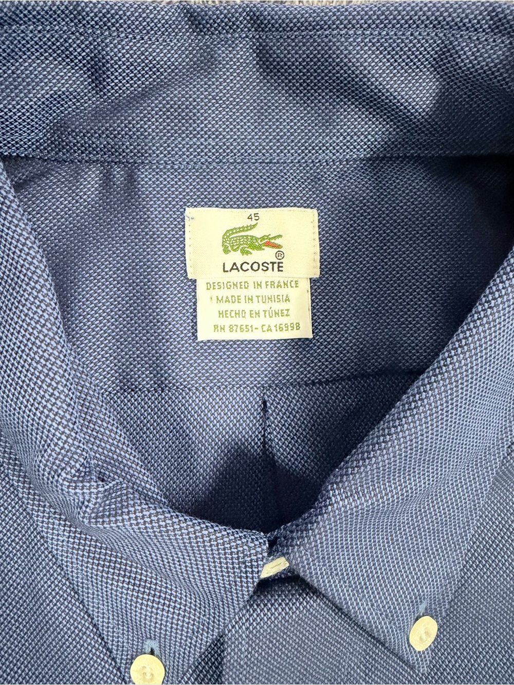 SKU 1303 Lacoste Men’s Blue Textured Button-Down Shirt